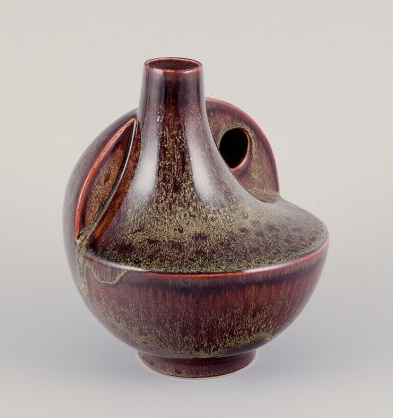 European studio ceramist Unique ceramic vase with speckled glaze in brown tones