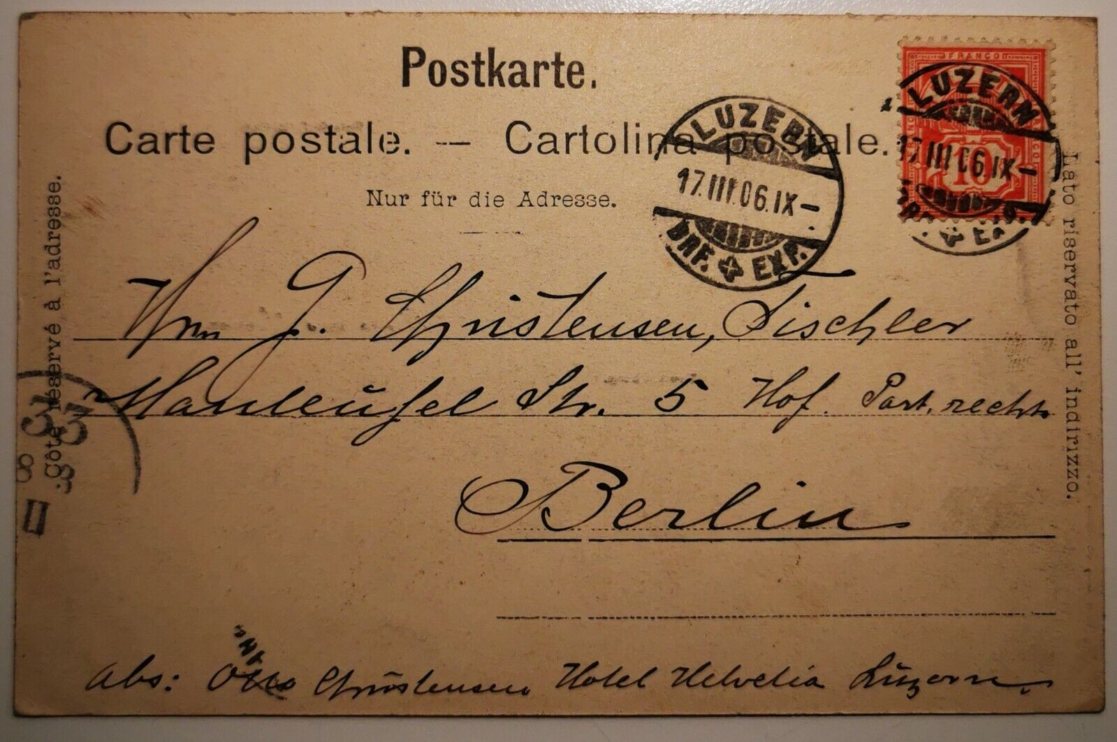 Old postcard:  Gruss aus Sarnen Switzerland Mailed to Germany 1906 pok491