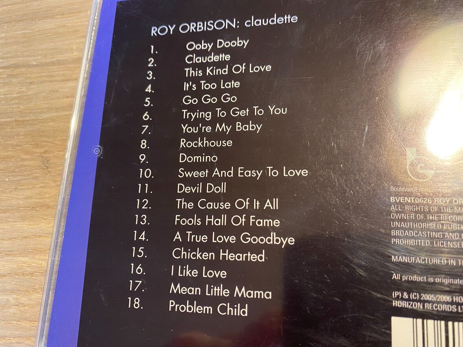 ROY ORBISON "CLAUDETTE" 2006 CD 18 TRACK BOULEVARD ENTERTAINMENT HORIZON RECORDS