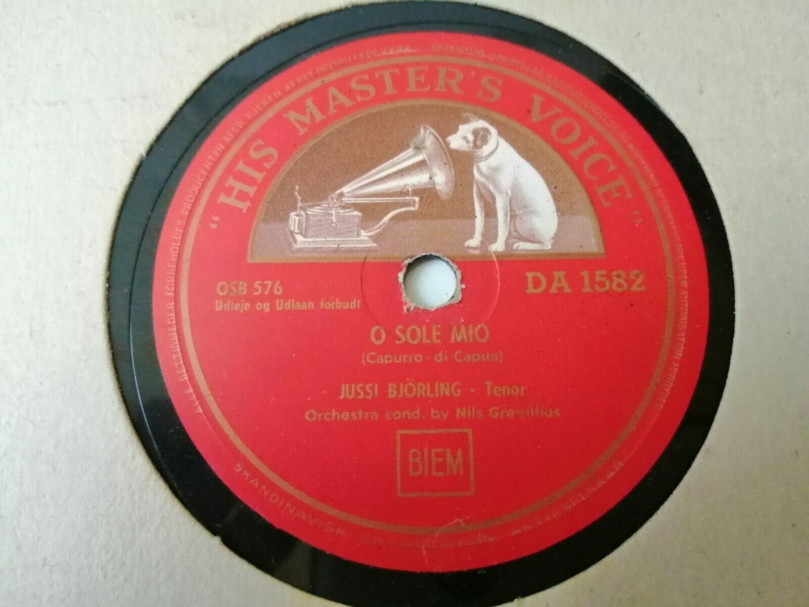 78 RPM  shellacJUSSI BJÖRLINGO Sole Mio / Ideale HMV DA 1582