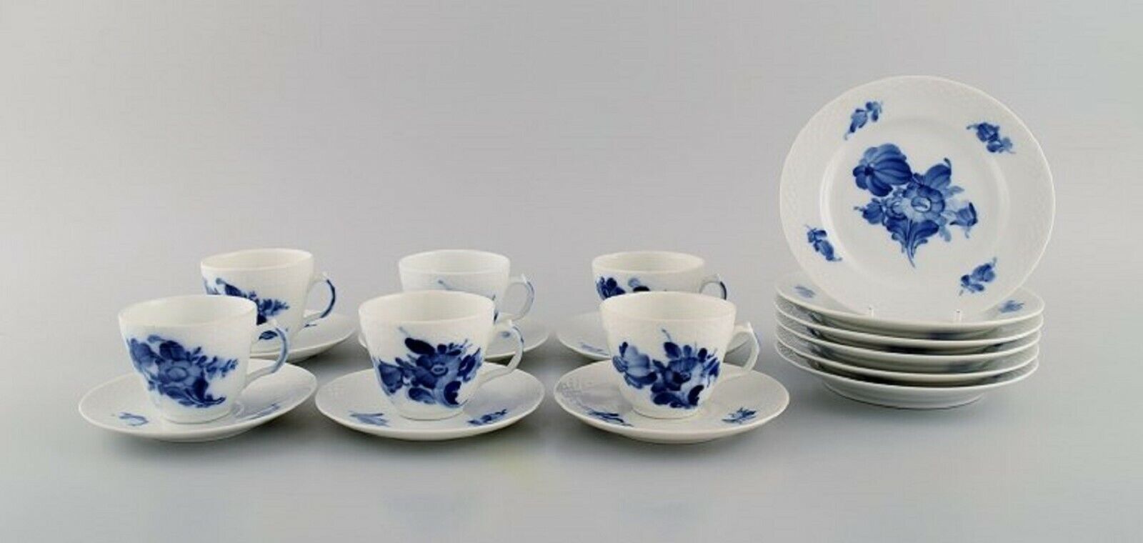 Royal Copenhagen Blue Flower Braided espresso service for six people Mid-20th C