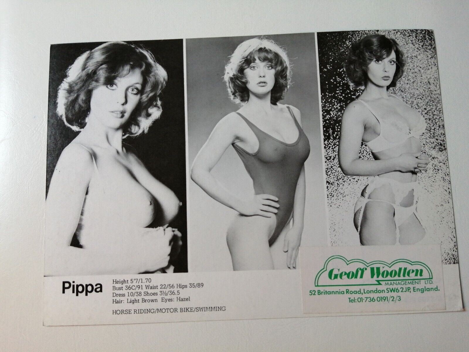 Vintage  English  model comp card from 1970s/1980sPippa