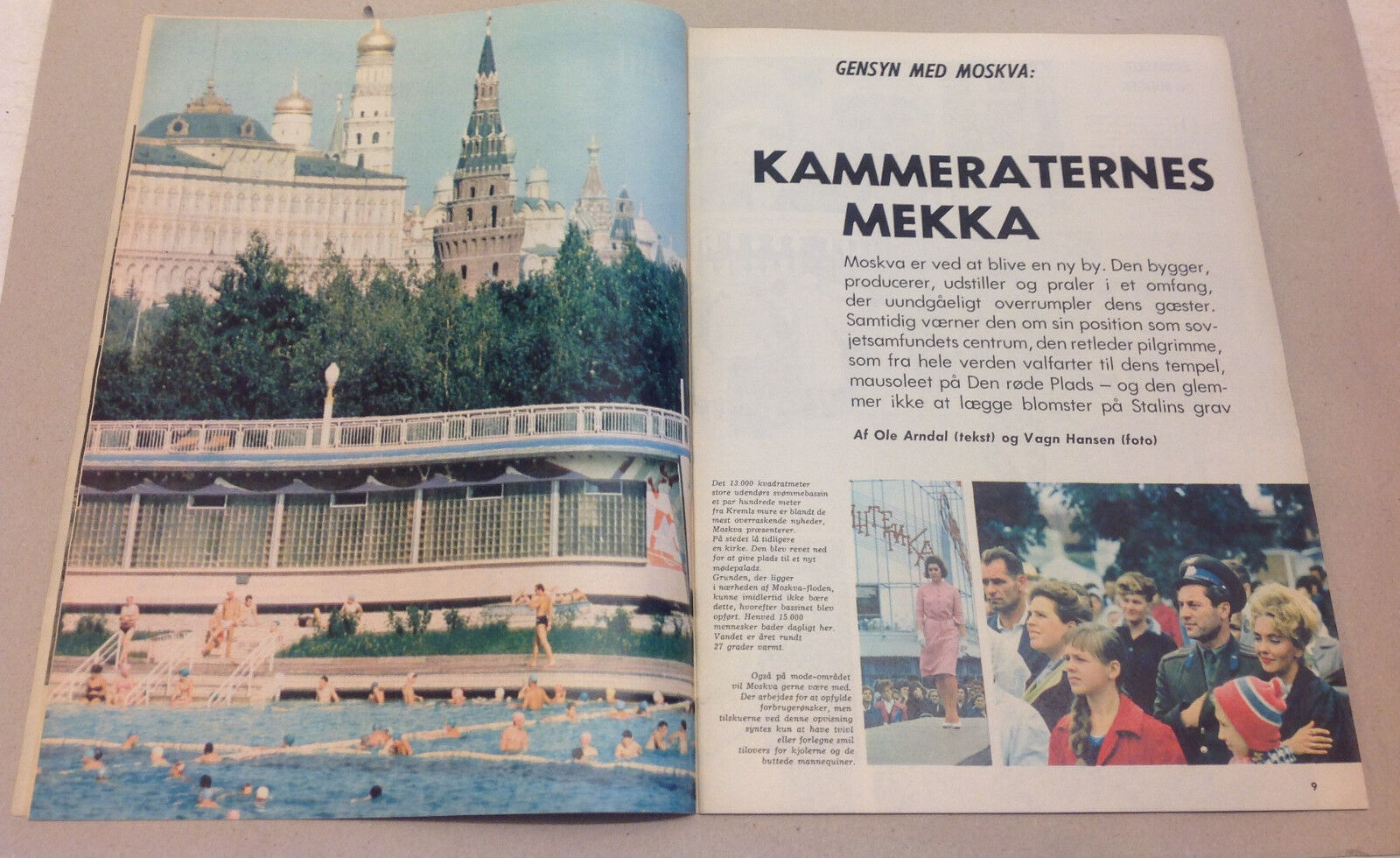 RED BIKINI GIRL IN FRONT KREMLIN RUSSIA MOSCOW VTG Magazine Billed-Bladet 1965