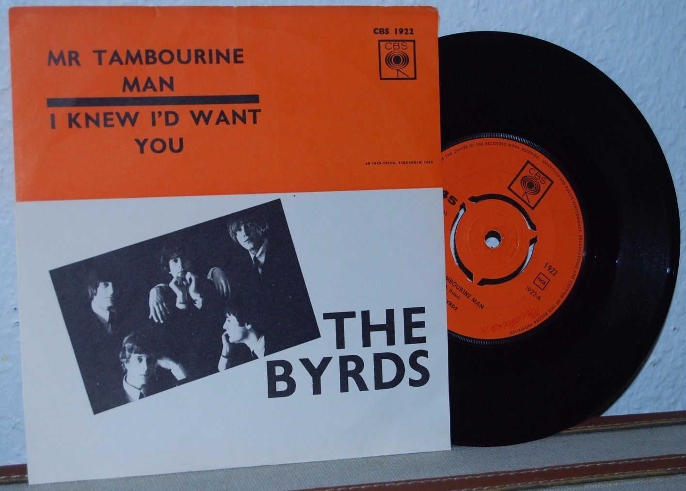 Byrds Mr Tambourine Man Sweden Original 7" PS swedish / I Knew I'd Want You