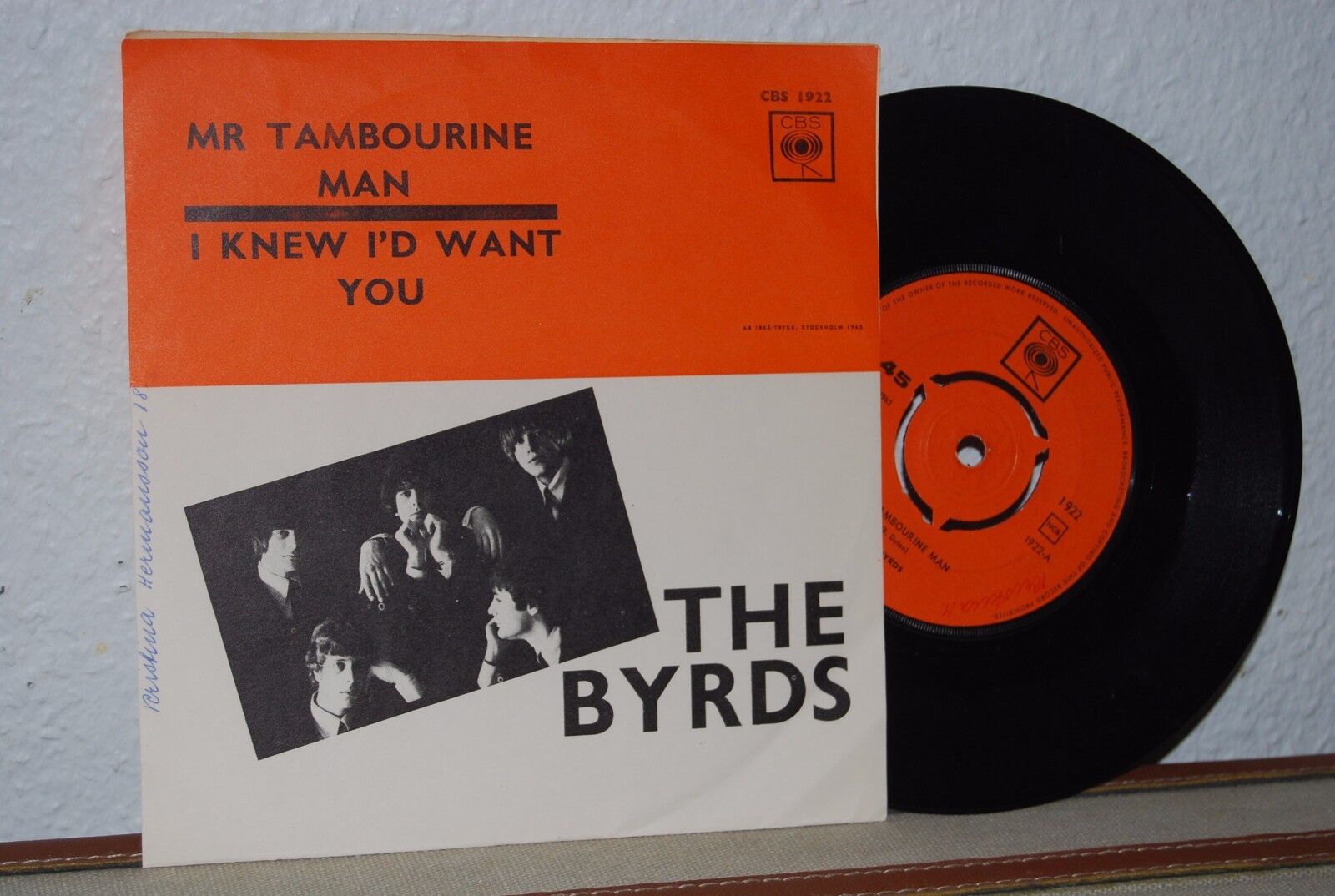 Byrds Mr Tambourine Man Sweden Original 7" PS swedish / I Knew I'd Want You