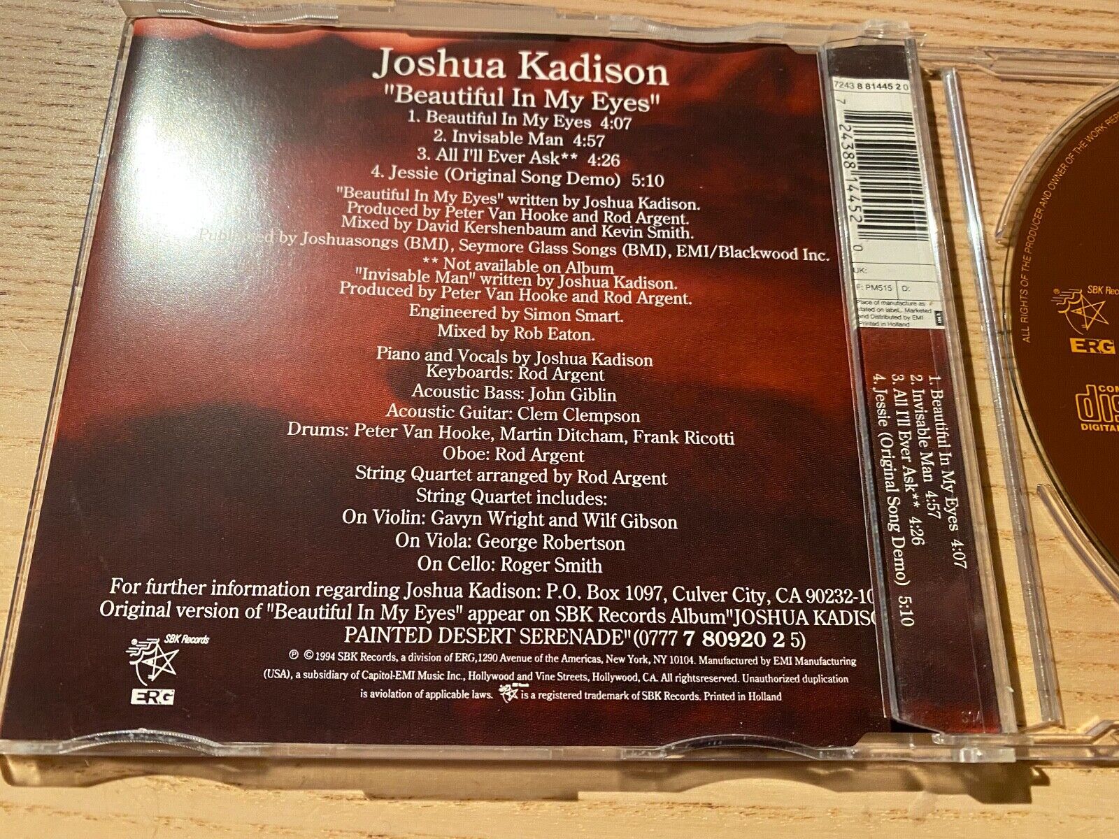 JOSHUA KADISON "BEAUTIFUL IM MY EYES" 1994 4 TRACK CD SINGLE SBK RECORDS DUTCH**