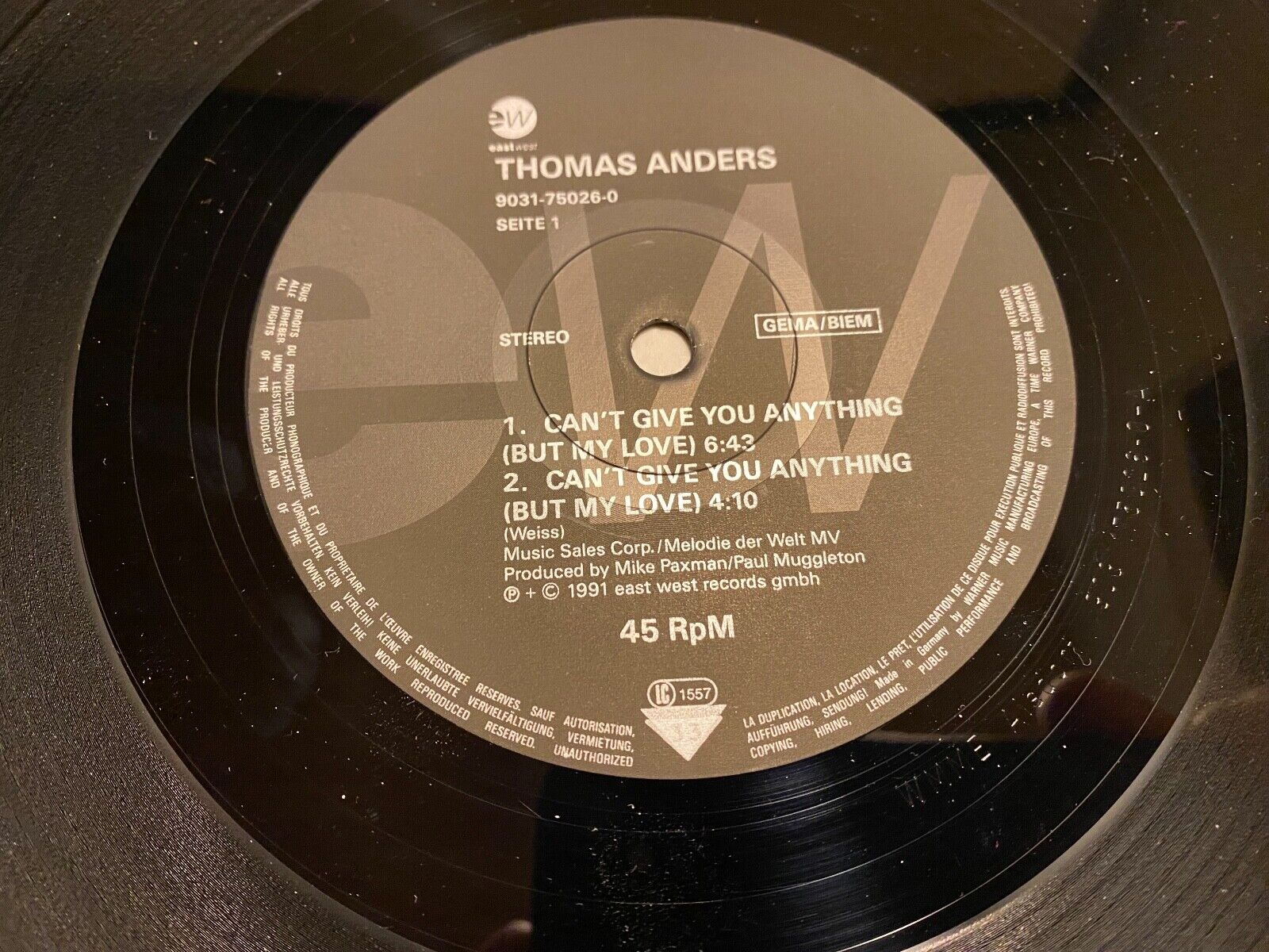 THOMAS ANDERS "CAN´T GIVE YOU ANYTHING (BUT MY LOVE)" 1991 12 MAXI 45 RPM GERMAN