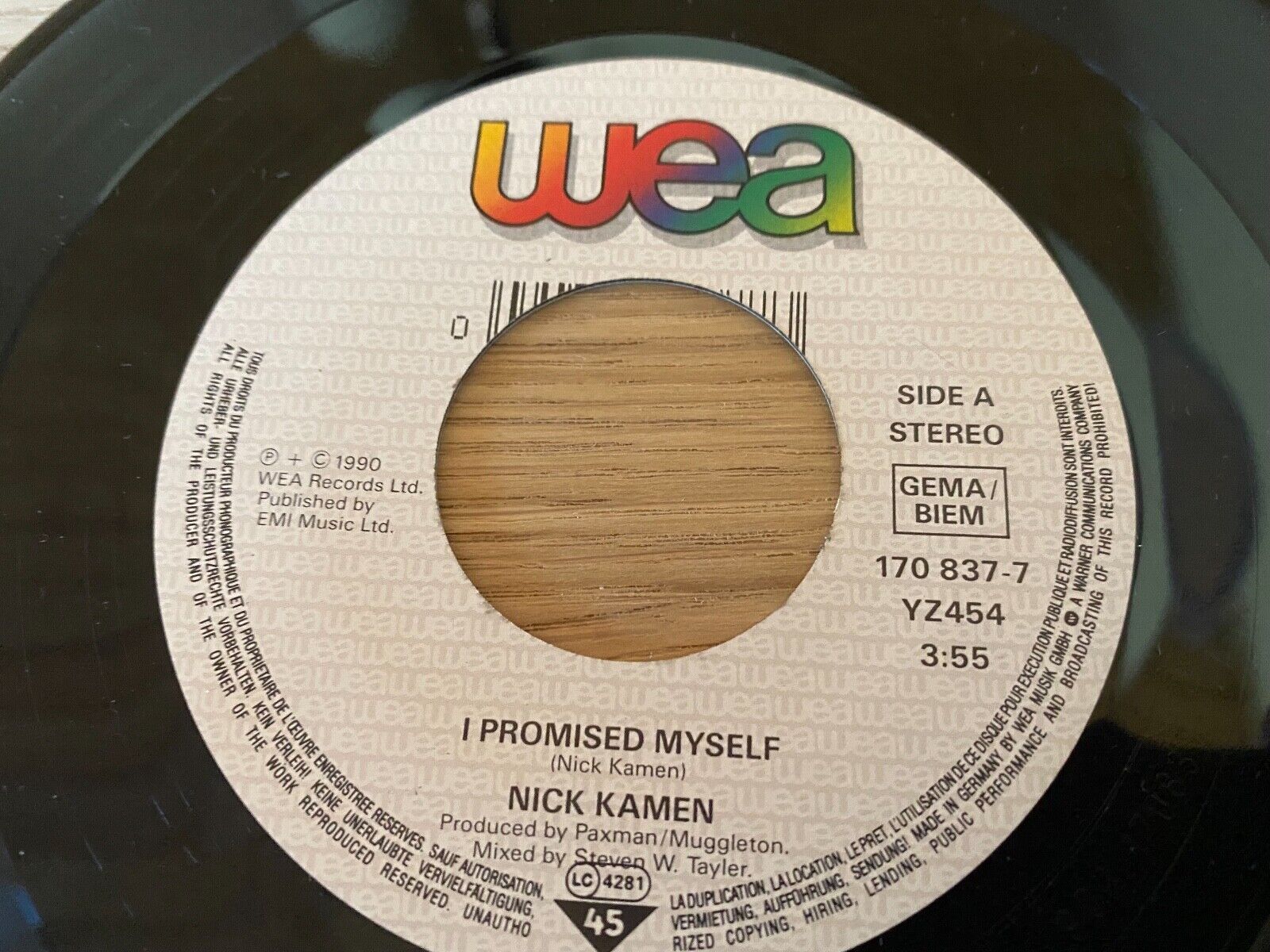 NICK KAMEN "I PROMISED MYSELF / YOU ARE" 1990 WEA RECORDS GERMAN PRESSING 7 INCH