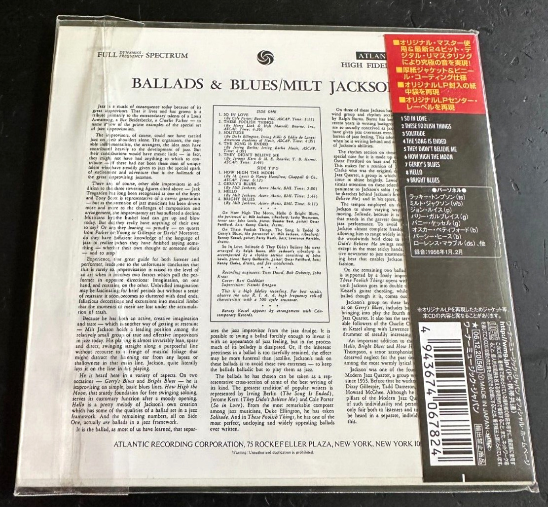 MILT JACKSON ''BALLADS  BLUES'' - MINI LP JAPAN CD -