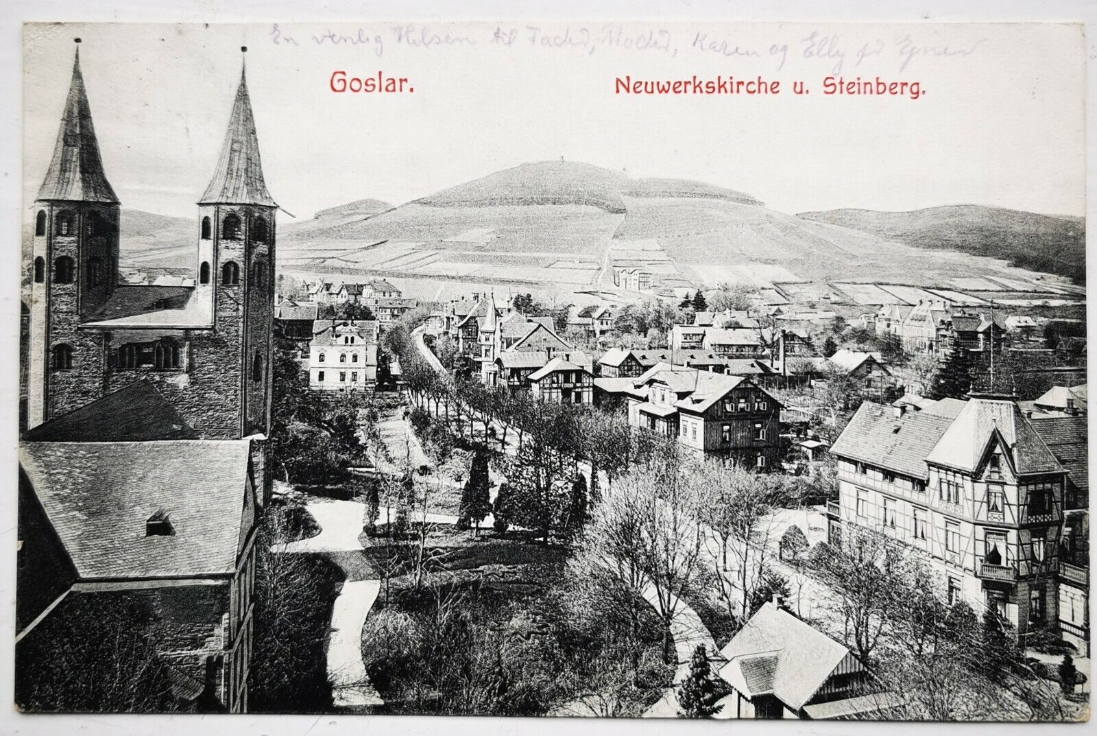 Old postcard: Motif with church in Goslar in Germany Mailed in 1908  pok1052