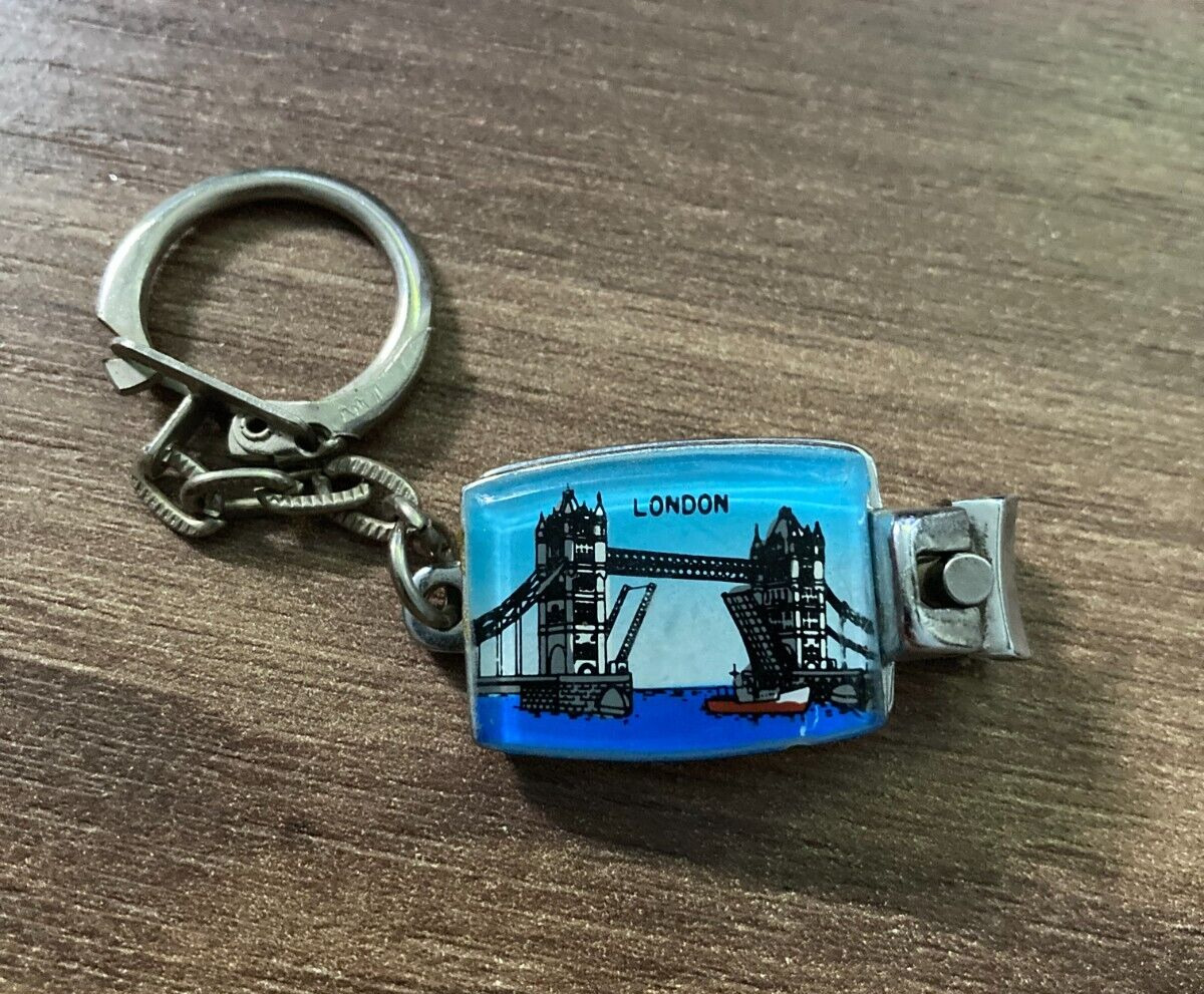 Vintage London Tower Bridge Keychain with Nail Clipper - Souvenir Collectible