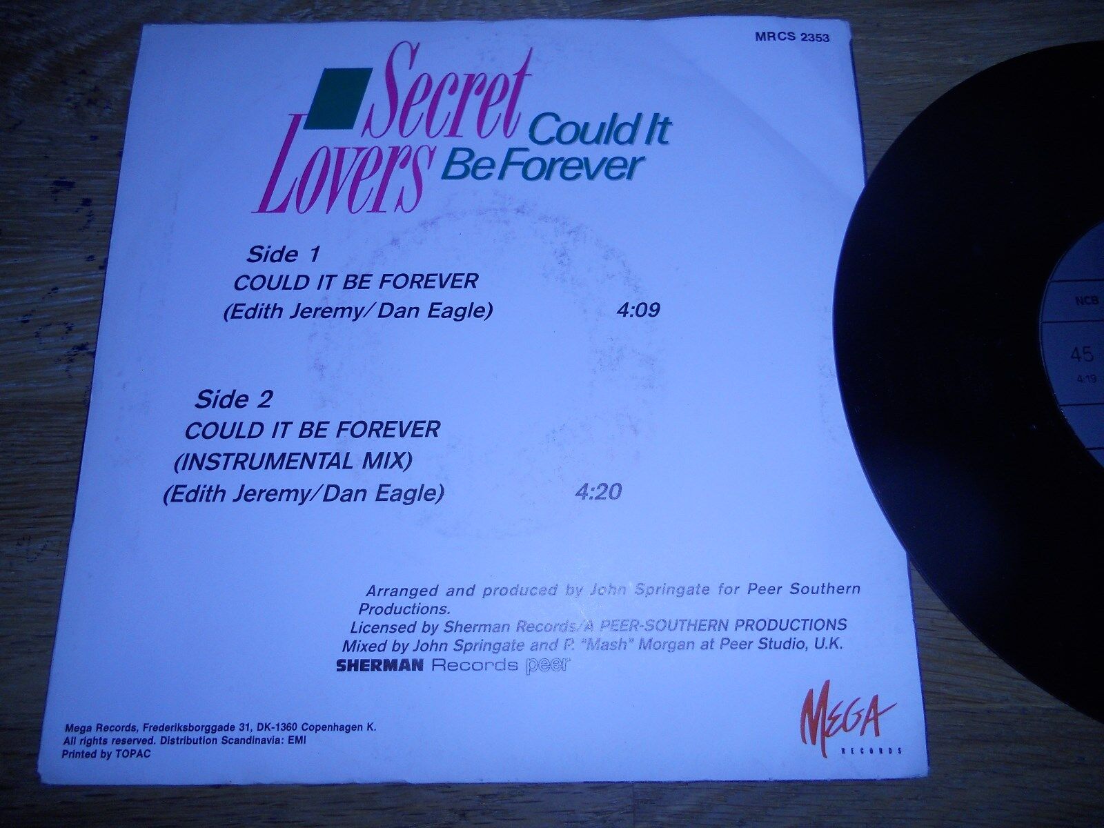 SECRET LOVERS COULD IT BE FOREVER 1988 MEGA RECORDS NCB RARE DANISH VINYL SINGLE