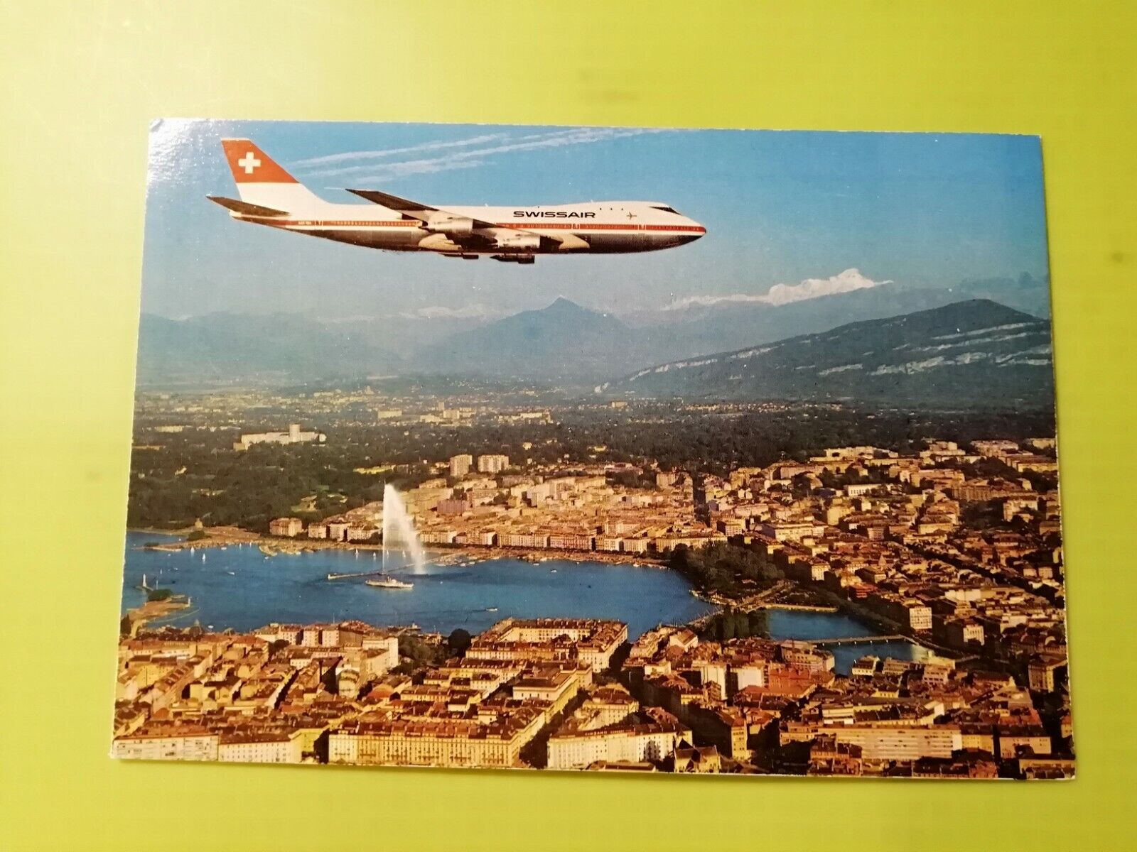 Aviation Postcard Boing 747 above GenevaSwitzerland