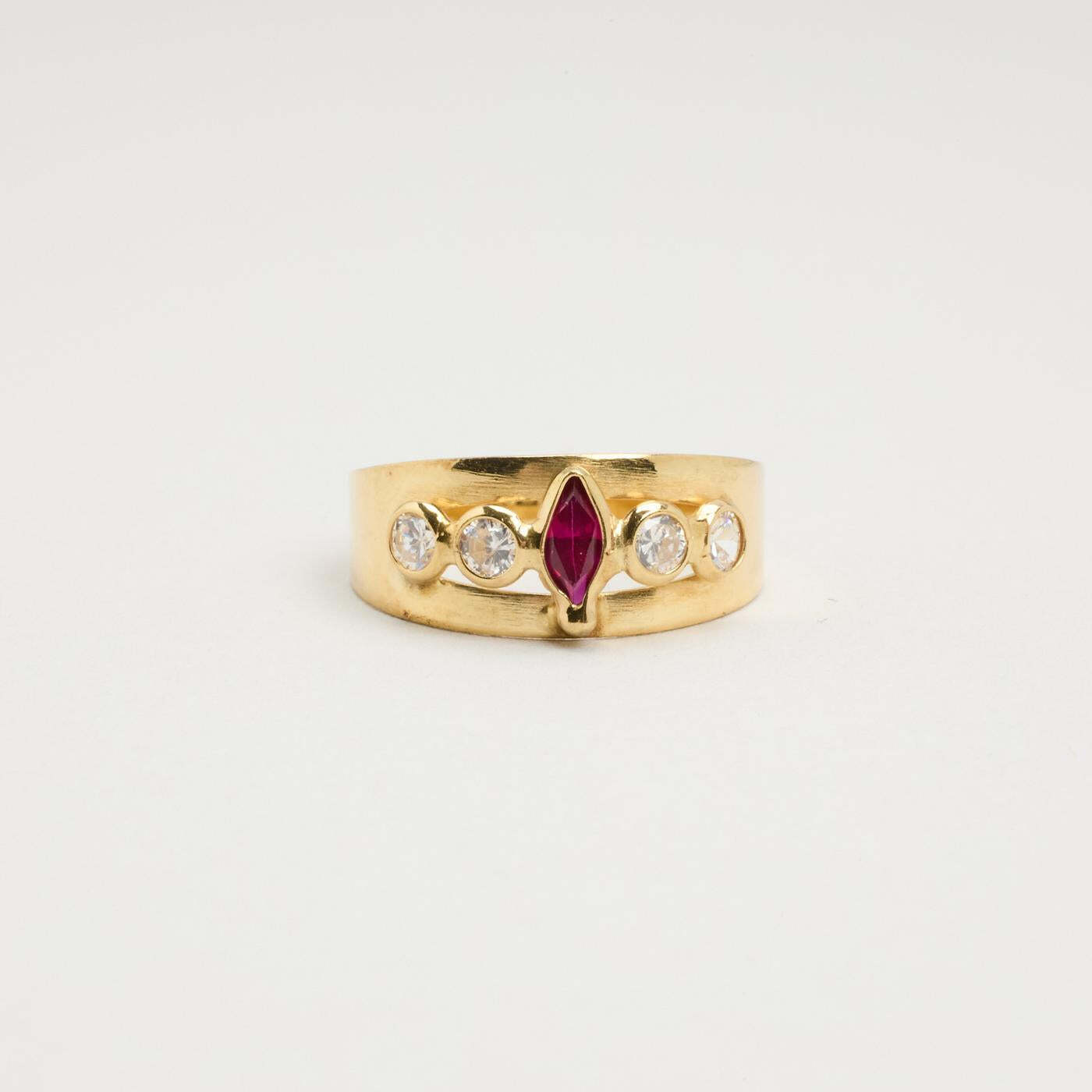 Ring with zircon and synthetic ruby in 14K Gold size 6¾ | Solid Gold