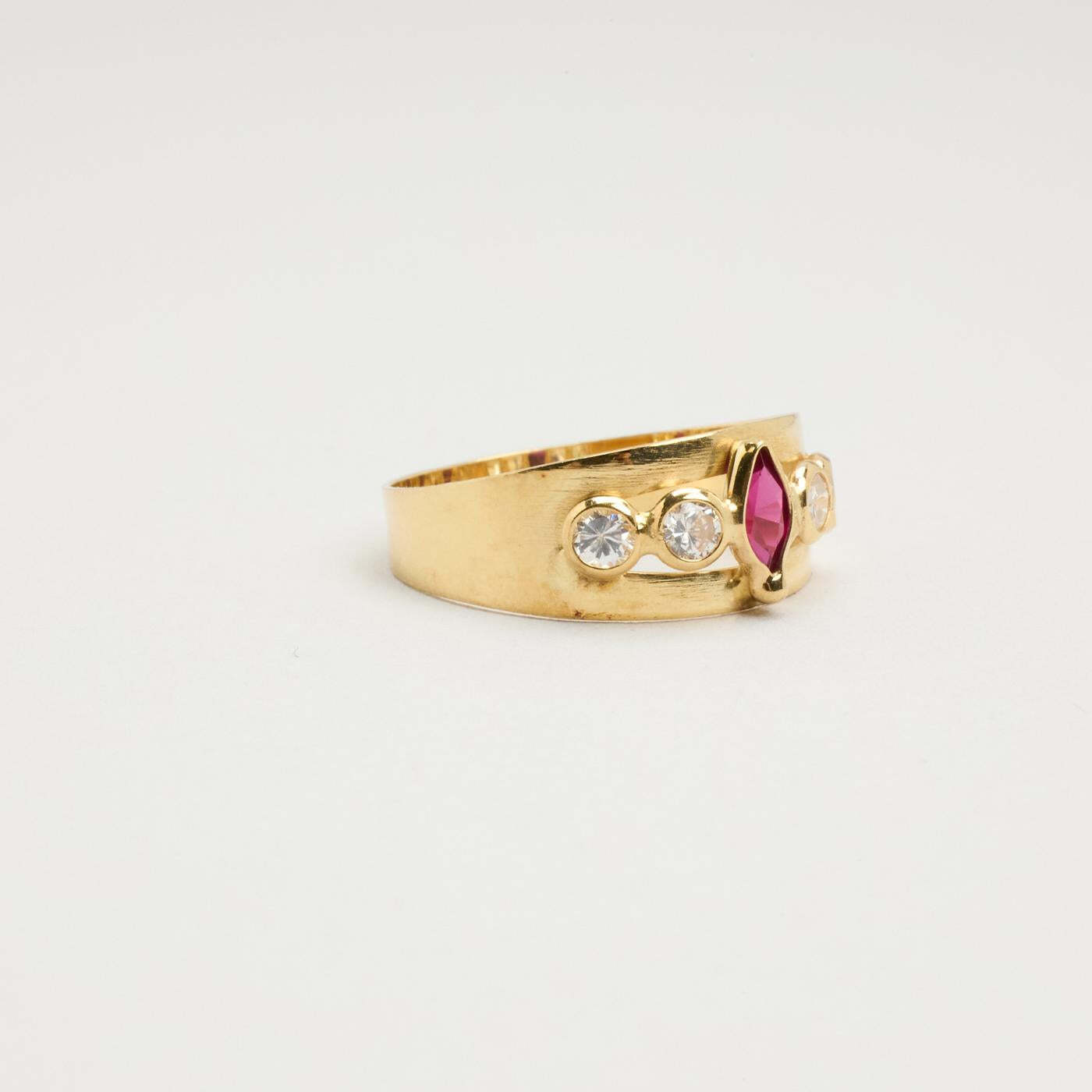 Ring with zircon and synthetic ruby in 14K Gold size 6¾ | Solid Gold