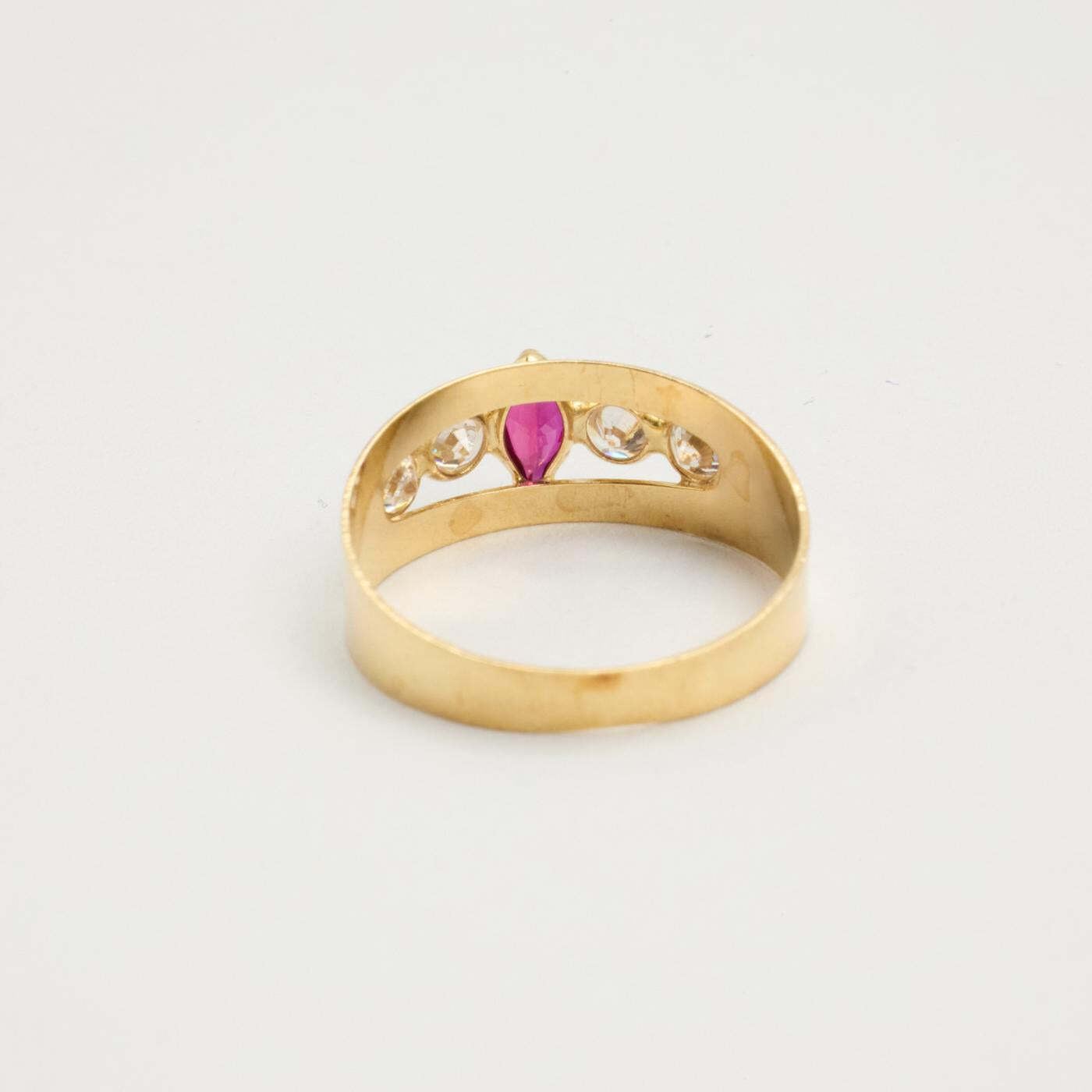 Ring with zircon and synthetic ruby in 14K Gold size 6¾ | Solid Gold