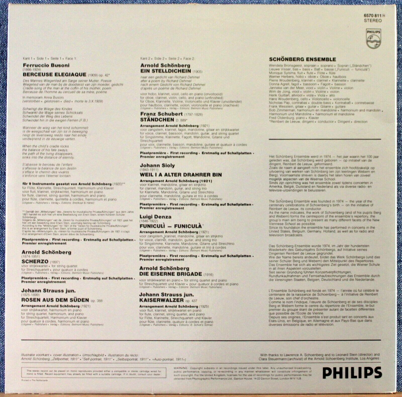 de Leeuw Busoni Schönberg Sioli etc Philips 6570 811 NM