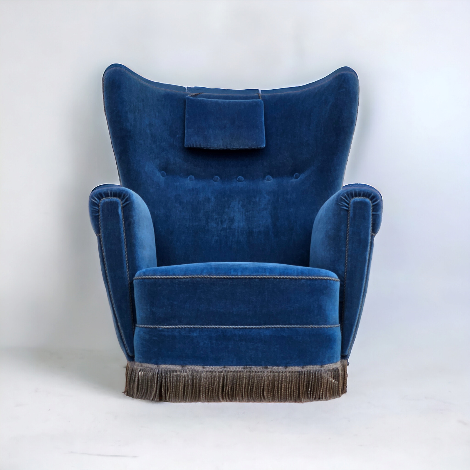 1960s Danish highback relax armchair original condition blue furniture velour