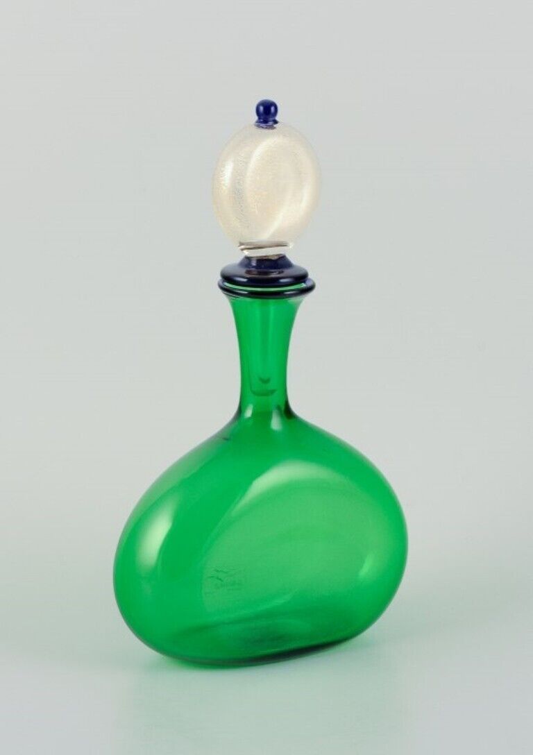 Gabbiani Venice Italy Green art glass decanter with matching stopper 1980s