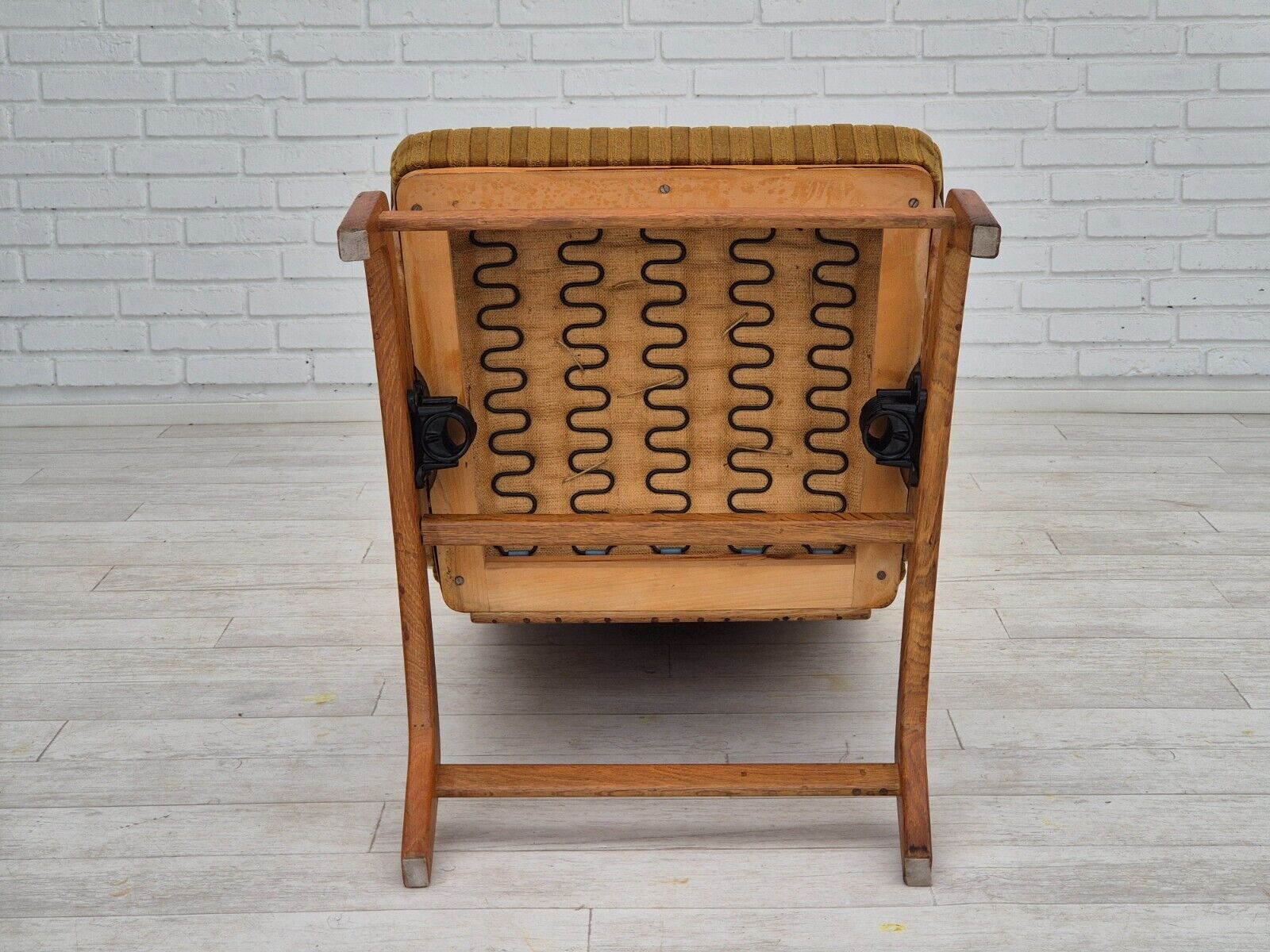 1960s Danish design oak wood rocking chair with footstool furniture wool