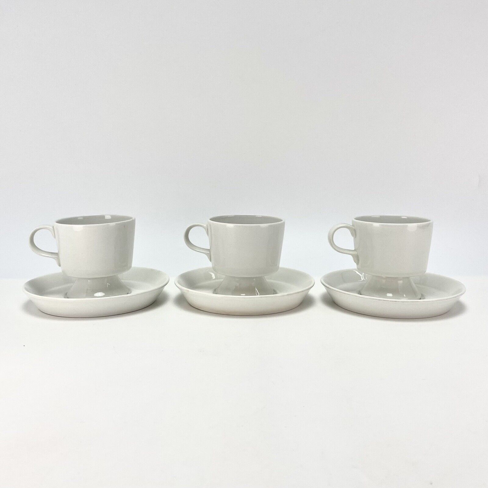 Set of 3 Vtg MCM Arabia Kaj Franck Footed Mocca Espresso Cups Saucers White