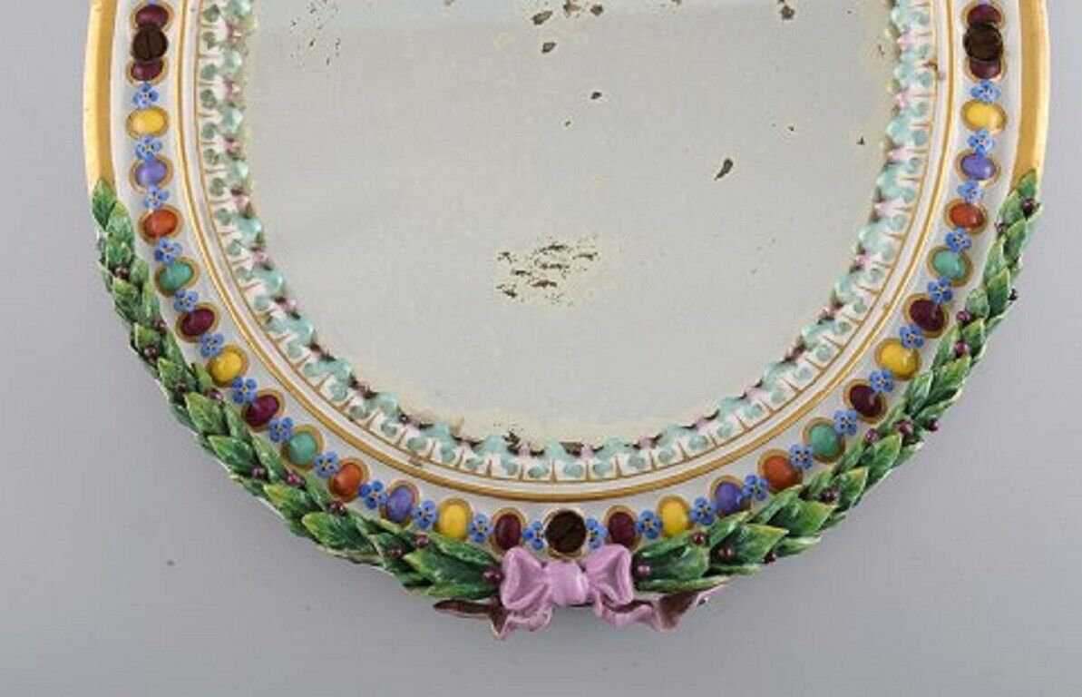 Antique Meissen porcelain mirror with original glass Decorated with putti