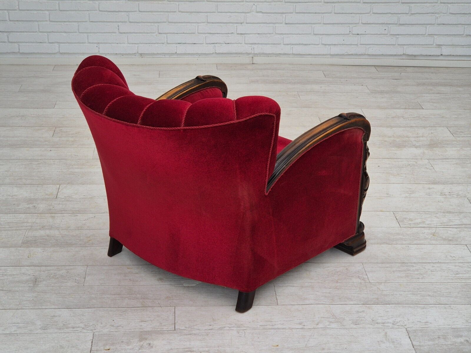 1950s Danish armchair with footstool furniture velour ash wood