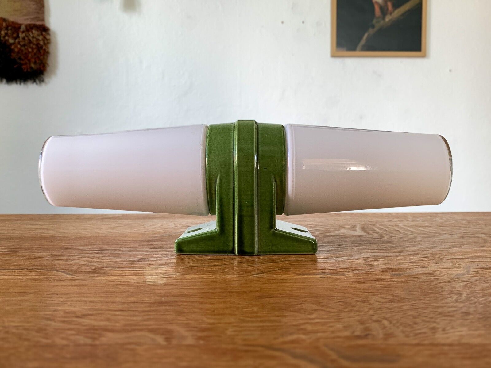 Unique Vintage 1960s IFÖ Wall Sconce - White Glass Shade and Green Ceramic Base