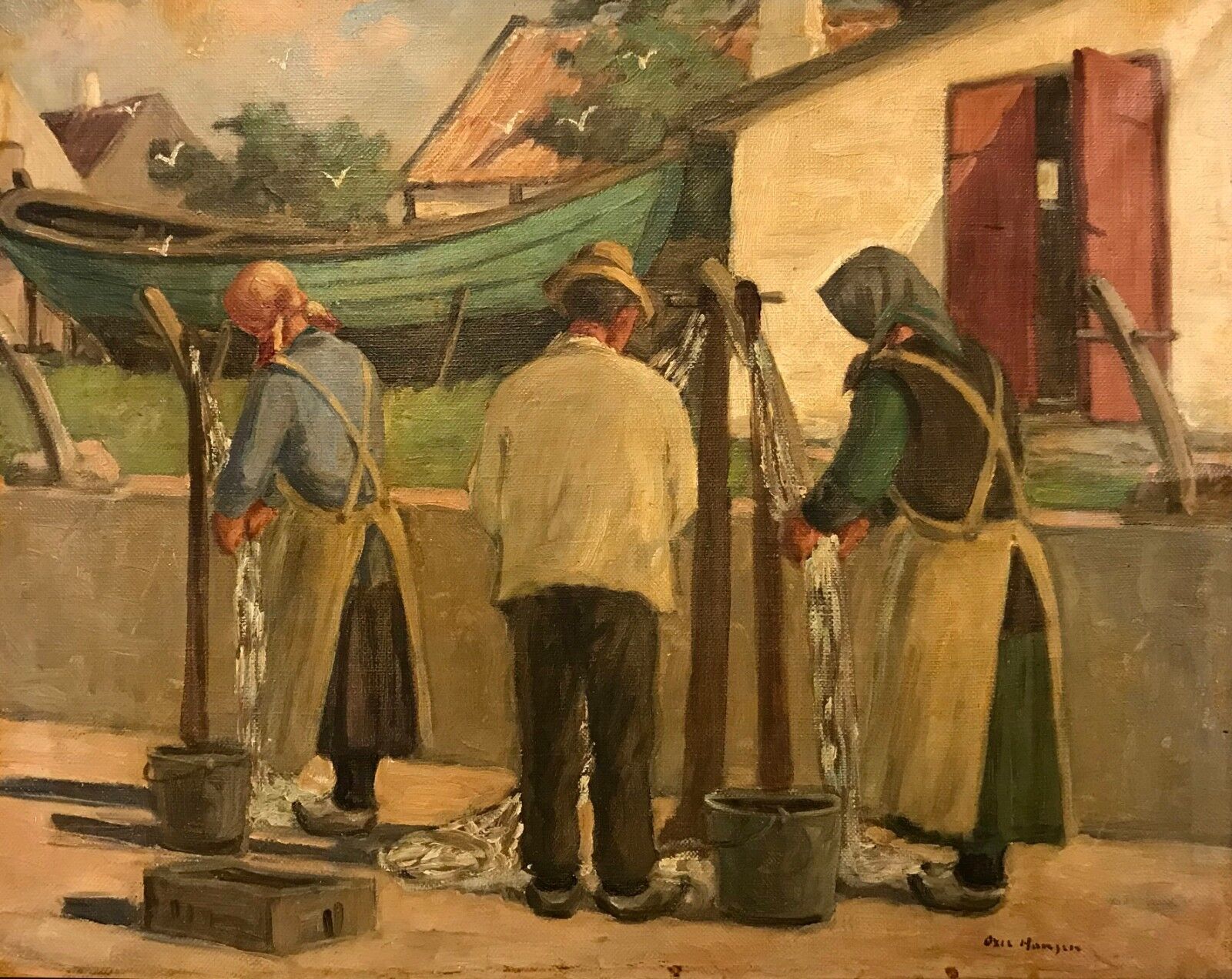 Axel Hansen (1896-1936): FISHERMENS FAMILY MENDING NETS