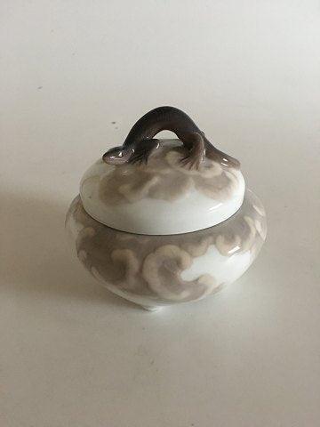 Royal Copenhagen Art Nouveau lidded dish with Lizzard and mushroom/Fungi No