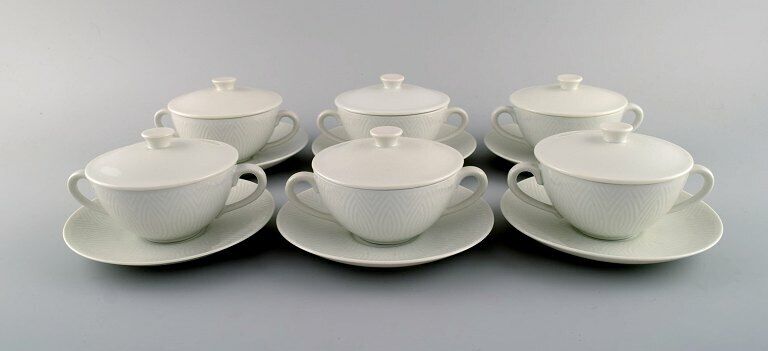 Royal Copenhagen Salto Service White Six bouillon cups with saucers 1960s