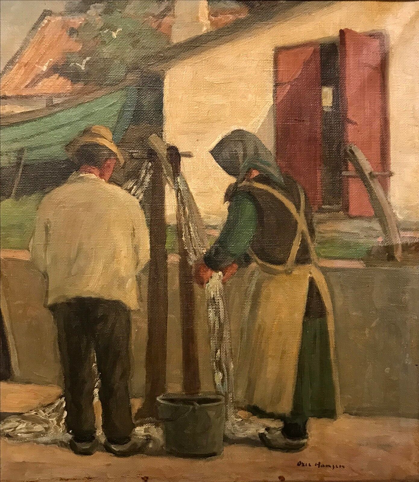 Axel Hansen (1896-1936): FISHERMENS FAMILY MENDING NETS