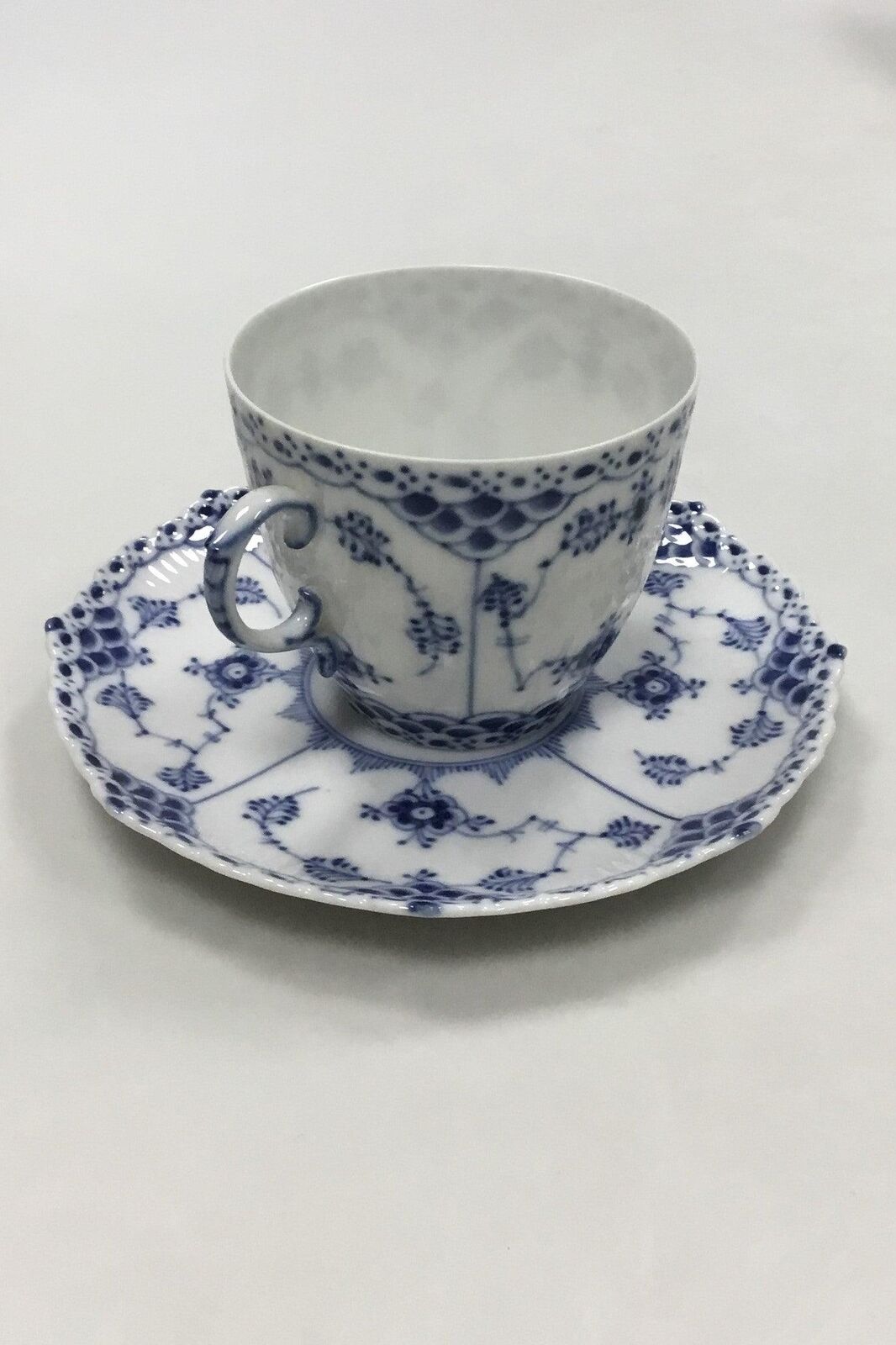 Royal Copenhagen Blue Fluted Full Lace Coffee Cup and Saucer No 1035