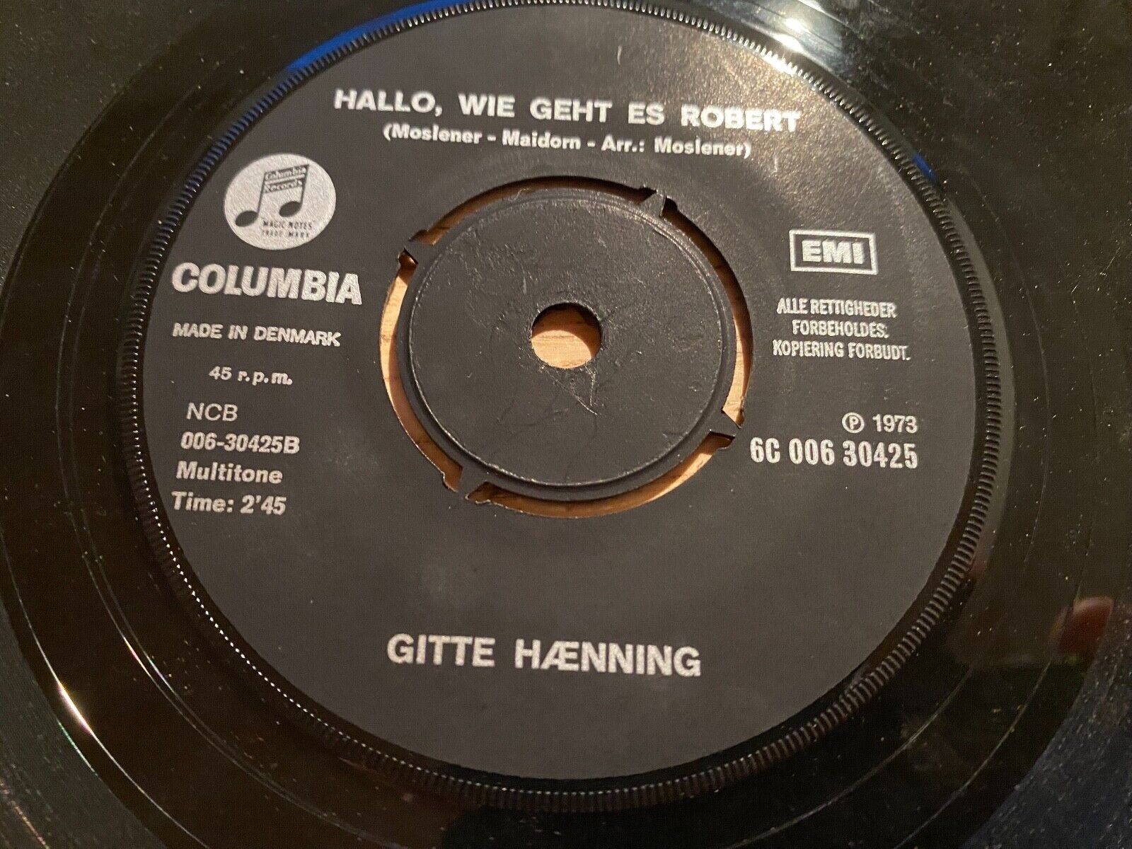 GITTE HÆNNING "JUNGER TAG" 1973 EMI COLUMBIA DANISH 7" VINYL SINGLE EUROVISION