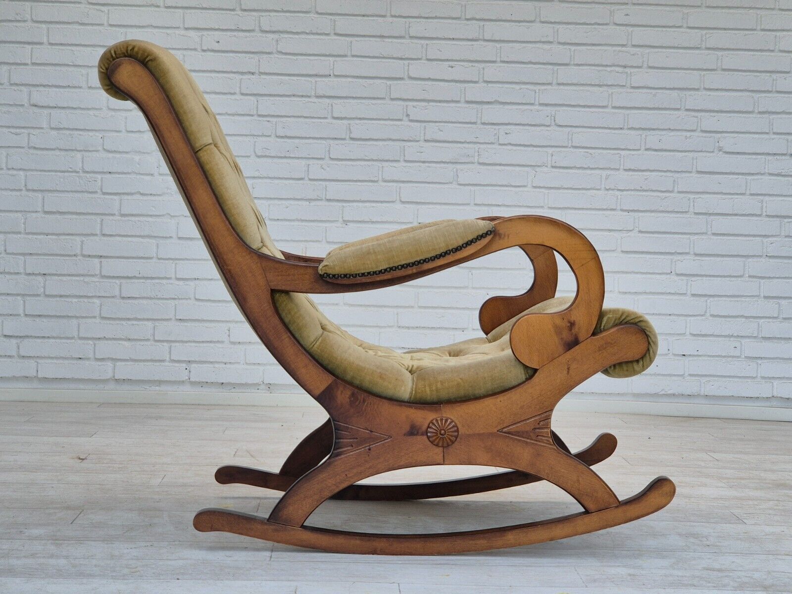 1950s Scandinavian rocking chair vintage green furniture velour