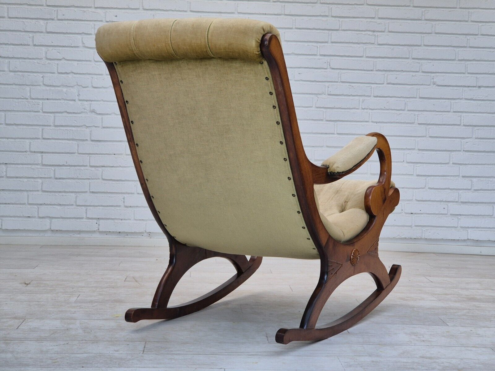 1950s Scandinavian rocking chair vintage green furniture velour