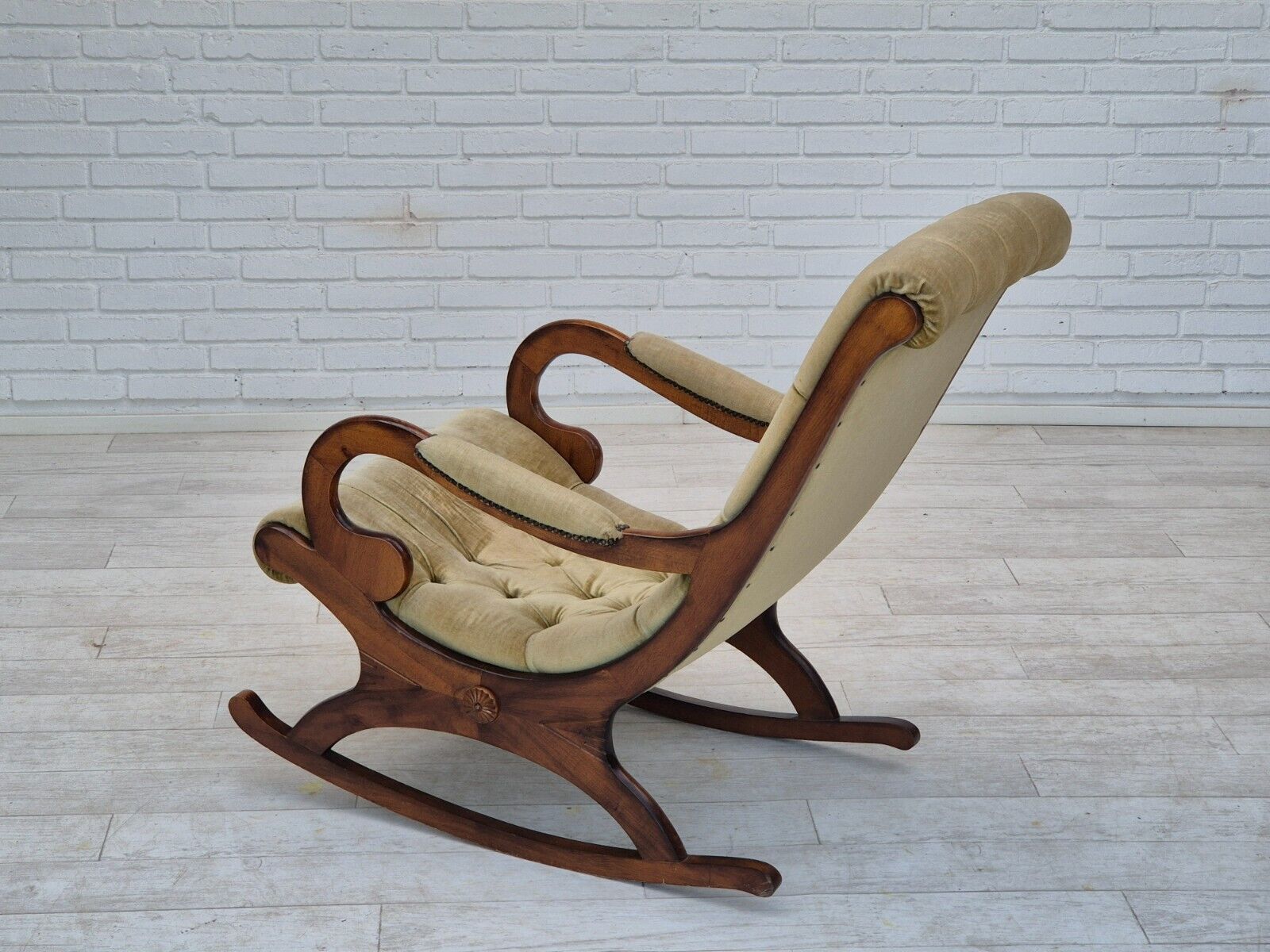 1950s Scandinavian rocking chair vintage green furniture velour