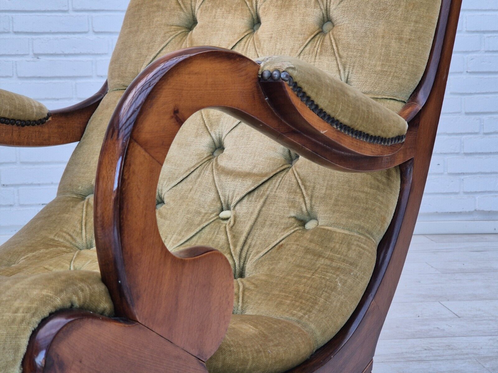 1950s Scandinavian rocking chair vintage green furniture velour