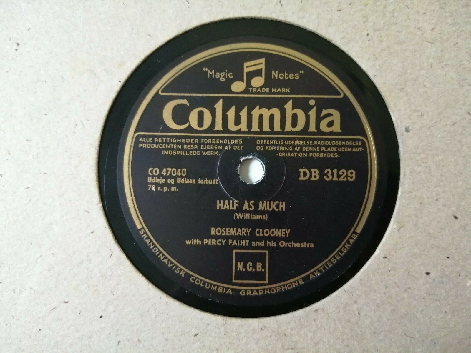 78 rpmROSEMARY CLOONEYHalf As Much/Botch-A-Me Columbia DB 3129 Shellac