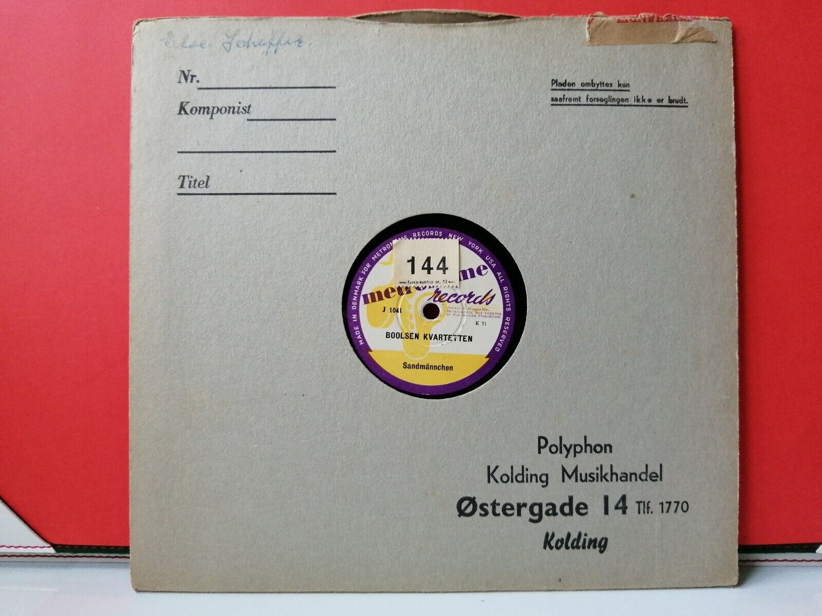 78 RPM  shellacBoolsen KvartettenSandmännchen/I einem Kühlen Grunde