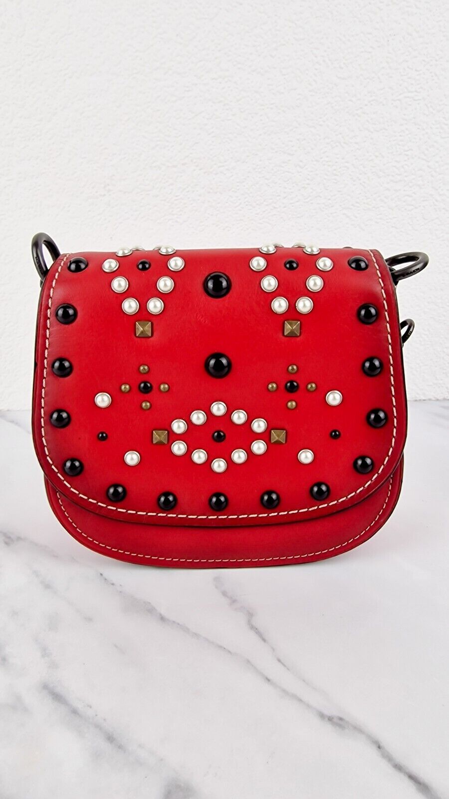 Coach Saddle 17 Western Rivets Red Leather Crossbody 1941  Bag 56564 Studs