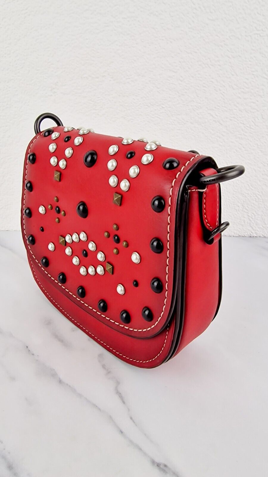 Coach Saddle 17 Western Rivets Red Leather Crossbody 1941  Bag 56564 Studs