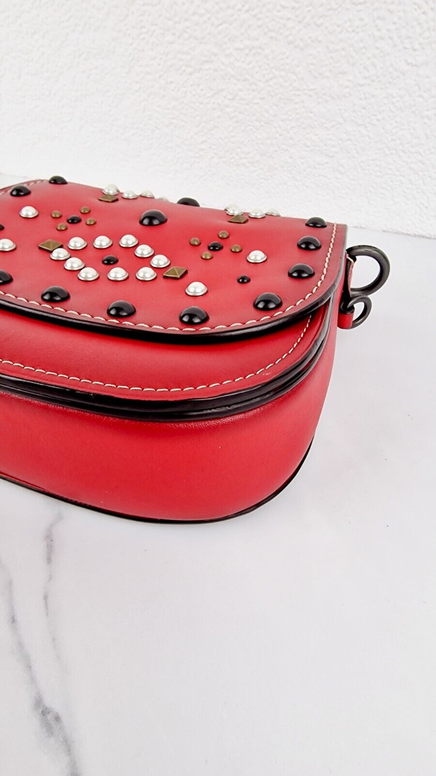 Coach Saddle 17 Western Rivets Red Leather Crossbody 1941  Bag 56564 Studs