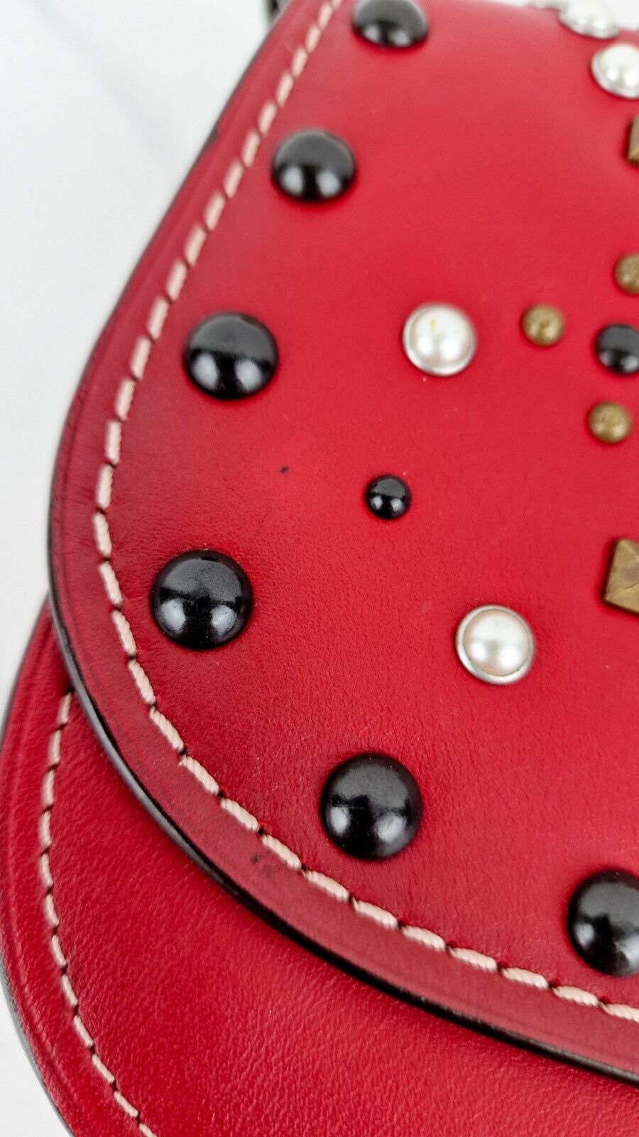 Coach Saddle 17 Western Rivets Red Leather Crossbody 1941  Bag 56564 Studs