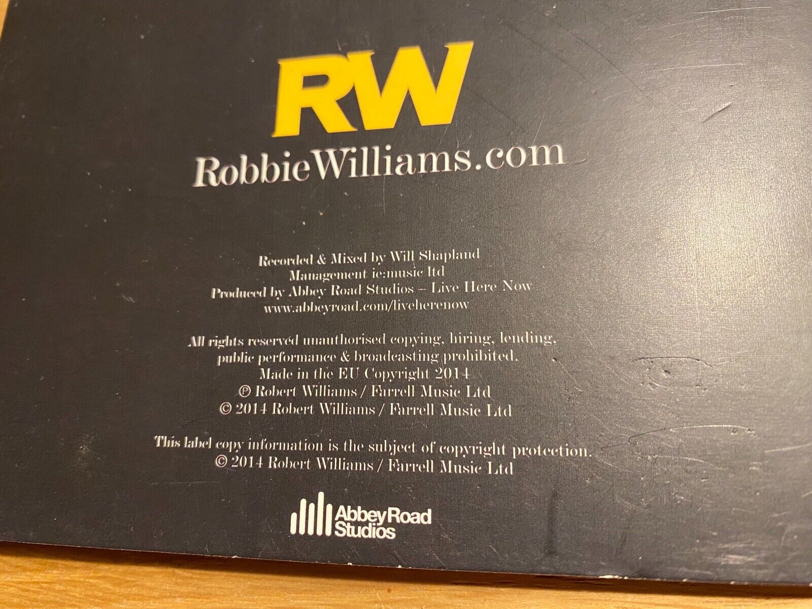 ROBBIE WILLIAMS "SINGS BOTH WAYS LIVE" 2 X CD SET 2014 DIGIPAK ABBEY ROAD STUDIO