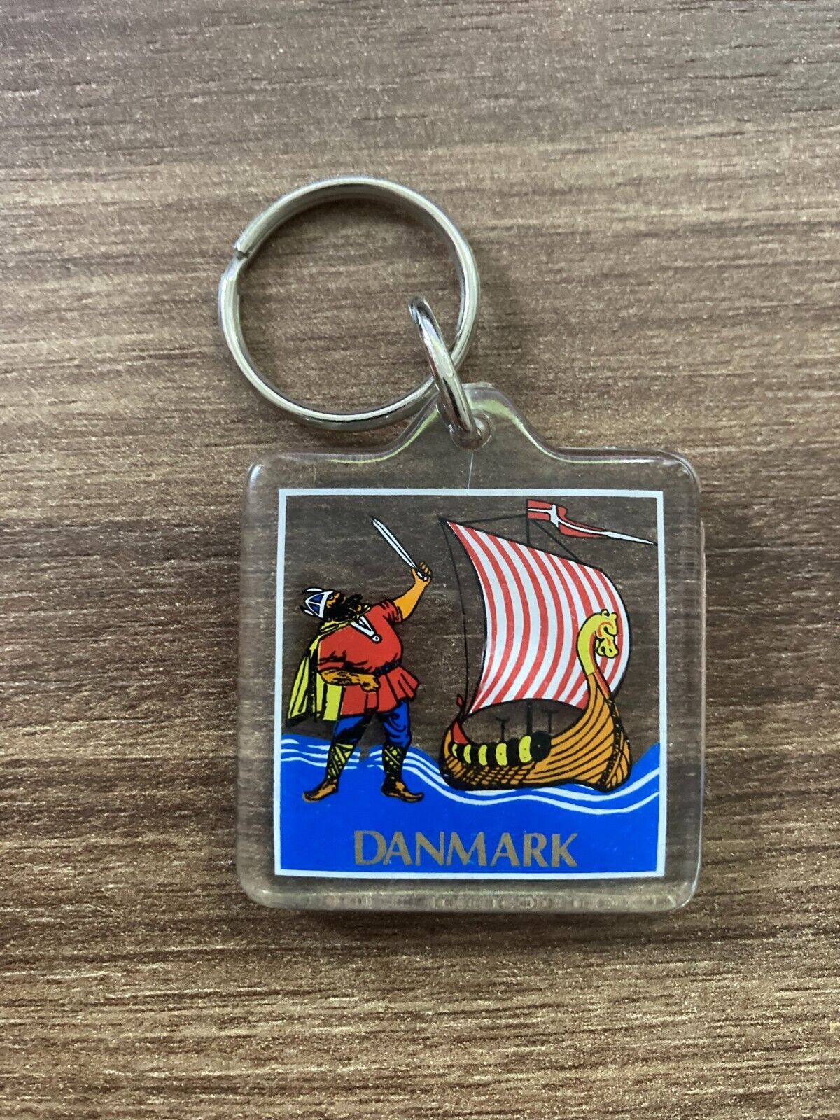 Vintage Danish Viking Keychain - Retro Danmark Souvenir with Viking Ship