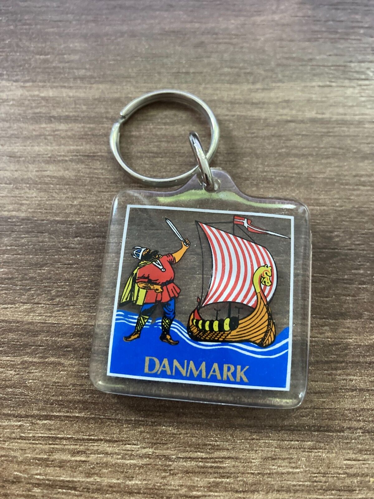 Vintage Danish Viking Keychain - Retro Danmark Souvenir with Viking Ship