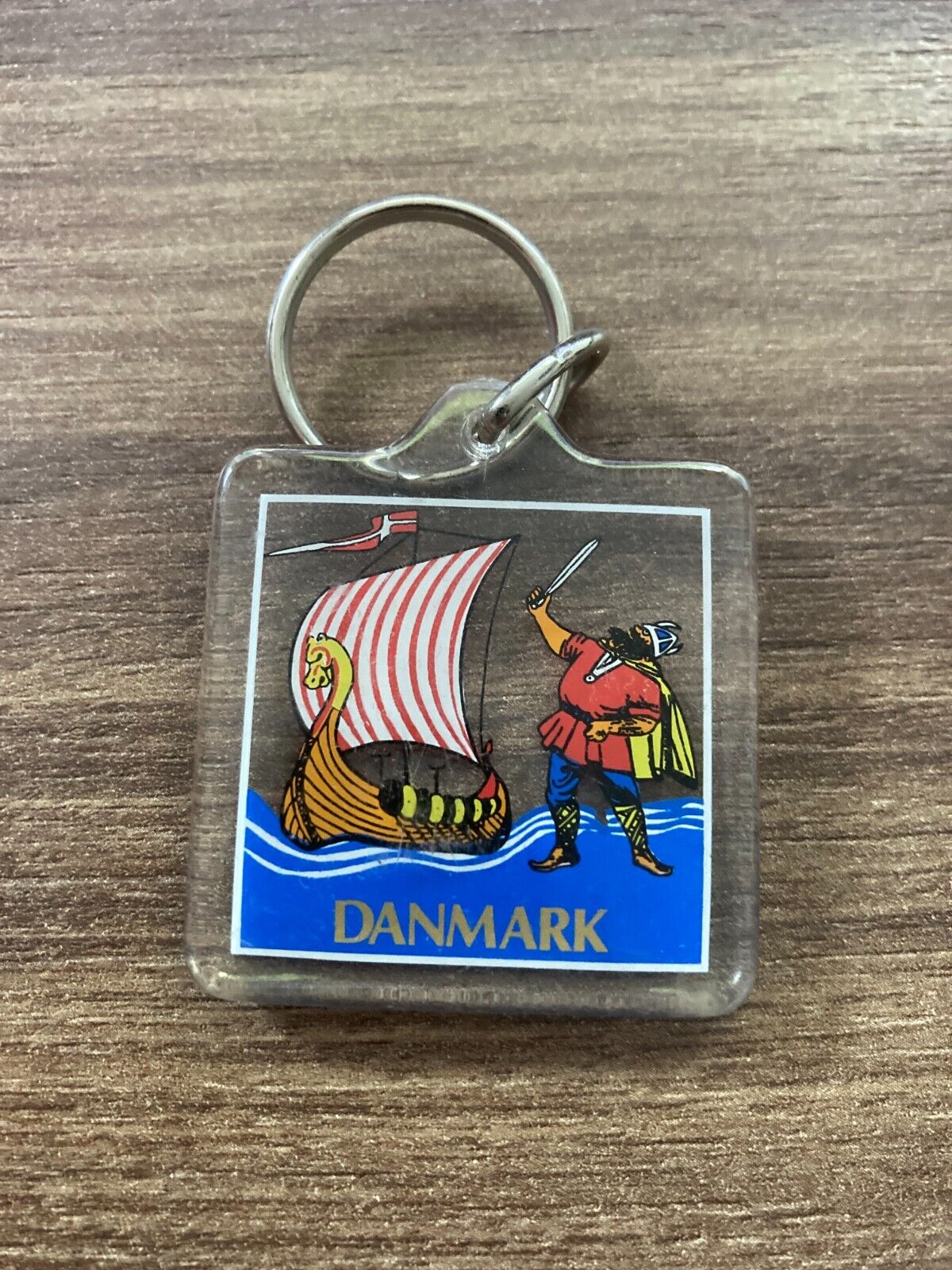 Vintage Danish Viking Keychain - Retro Danmark Souvenir with Viking Ship