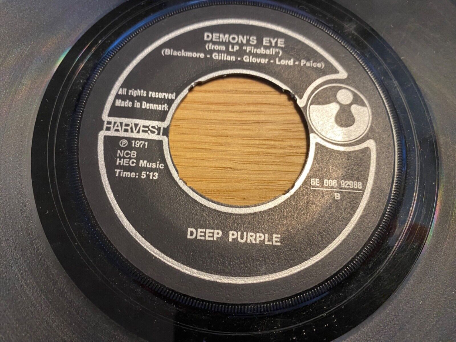 Deep Purple “Fireball / Demon”s Eyes” 1971 EMI Harvest Danish Press 7” vinyl NCB