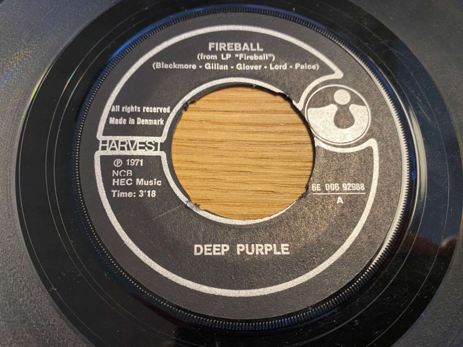 Deep Purple “Fireball / Demon”s Eyes” 1971 EMI Harvest Danish Press 7” vinyl NCB